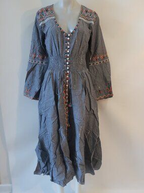 NWT Womens Tina Demel Grey Multicolor (Item- 78) Embroidered Maxi Dress M